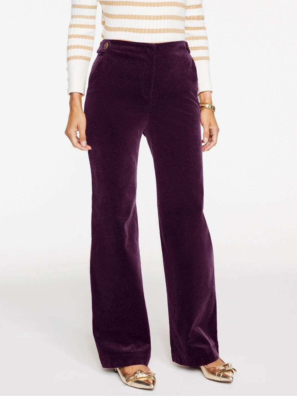 Talbots Women's Wide Leg Corduroy Pants Purple Size 14P Petites High Rise